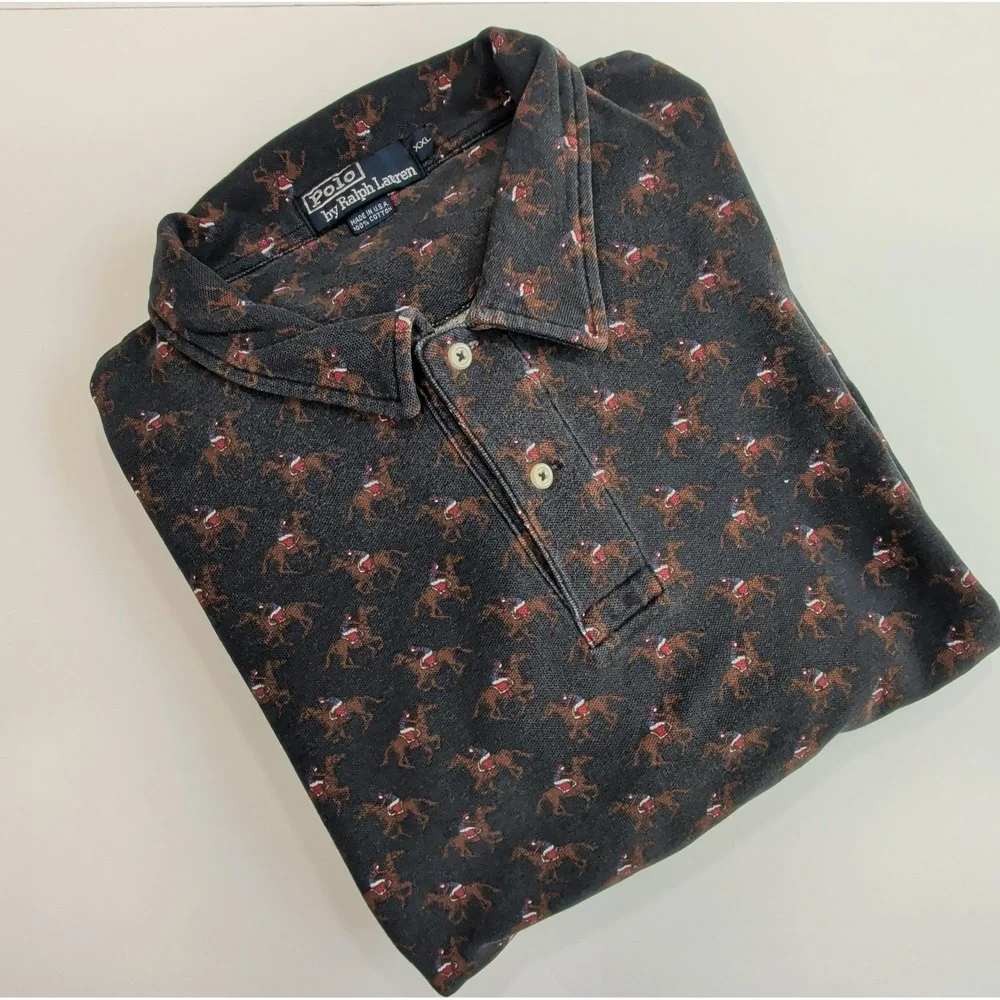 Vintage Ralph Lauren Polo Shirt Mens XXL Made in USA All-Over Player Print RARE